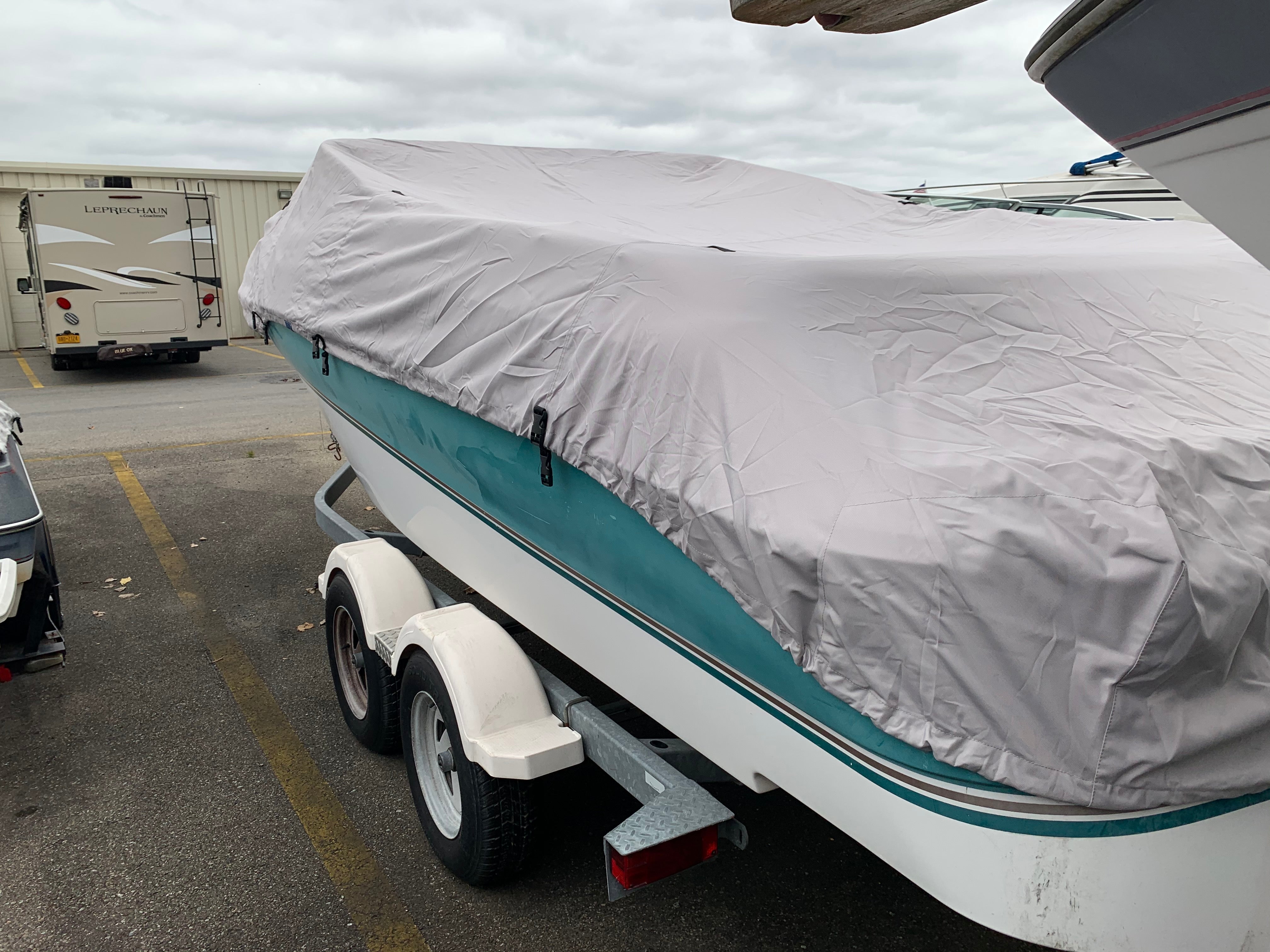 Fast Shipping and heavy duty for my boat. My cover prevents rain from pooling up. This cover will hold up great in northern Michigan winters.